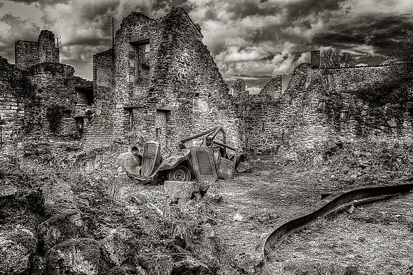 Rubble and Twisted Car - Oradour-sur-Glane