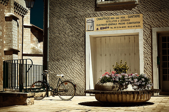 Bicycle, Plumber's Shop and Civic Flowers- St Astier